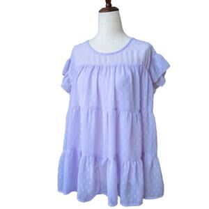 Entro Tiered Flutter Short Sleeve Blouse Size Small Swiss Dot